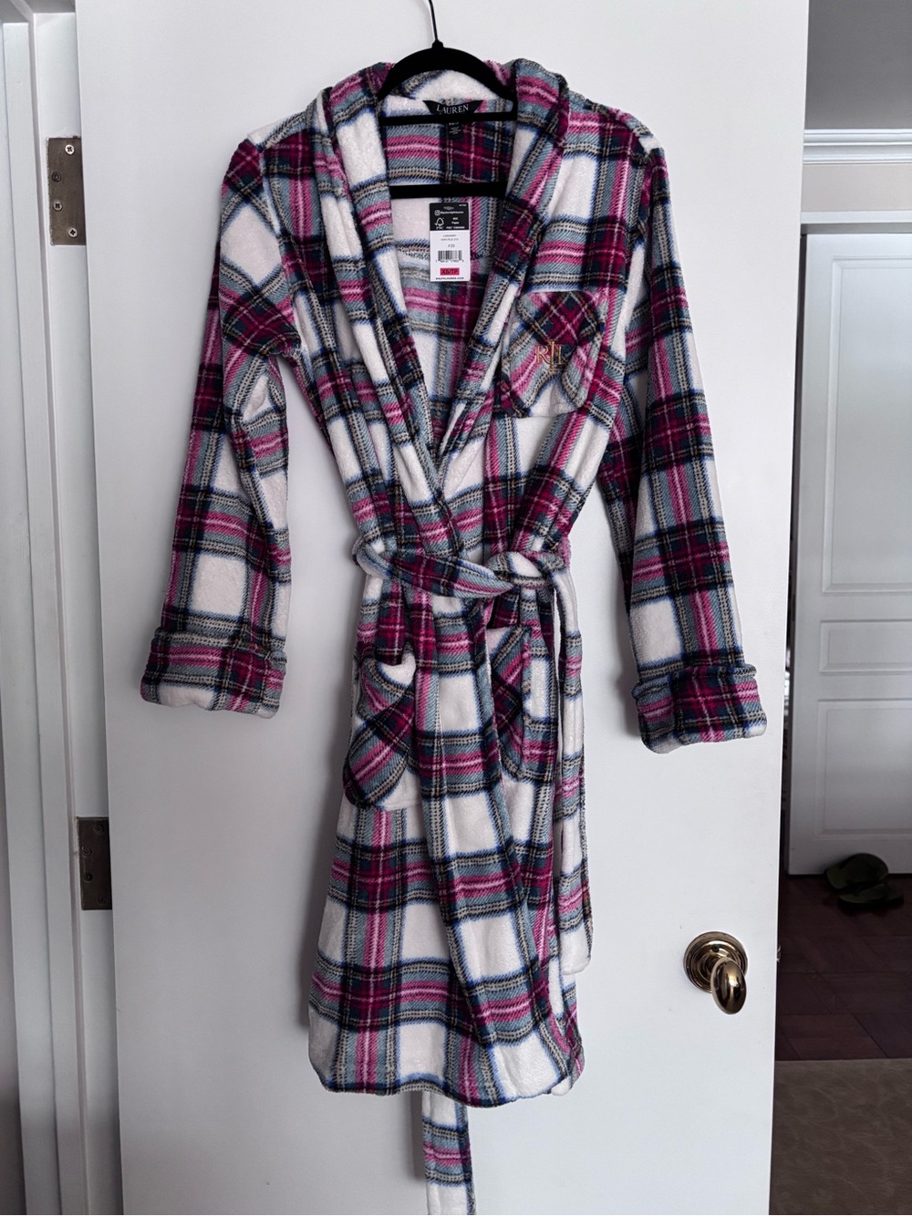 Ralph Lauren Classic Women's Plaid Fleece Bath Robe